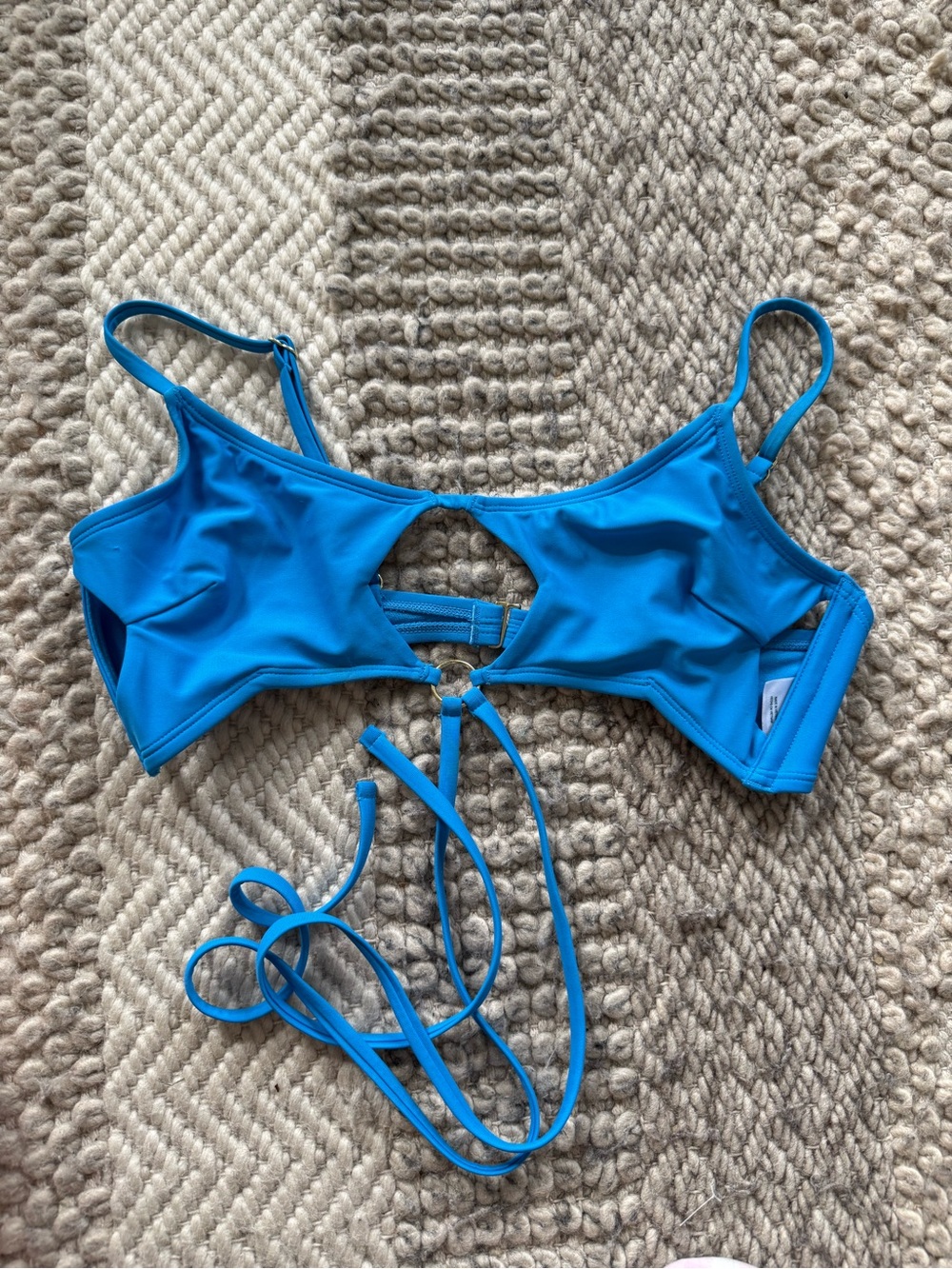 wild fable Bright Blue Cutout Bikini Top medium 8/10p adjustable straps tie ribs